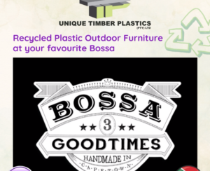 Green Plastic Wood Designed for Dining, Built to Last (Bossa Good Times Logo)